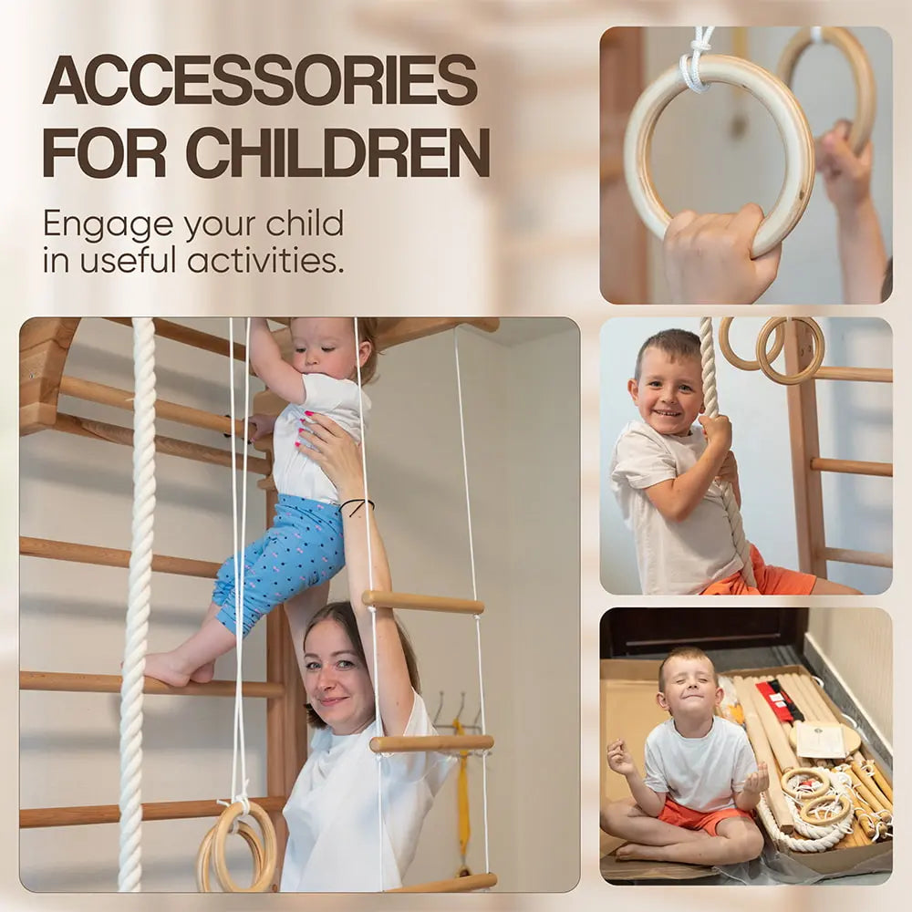 Swedish Ladder Set for Adults and Kids with a Rope, Rope Ladder, Rings and Swing vendor-unknown Wall bars