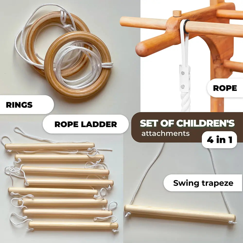 Swedish Ladder Set for Adults and Kids with a Rope, Rope Ladder, Rings and Swing vendor-unknown Wall bars