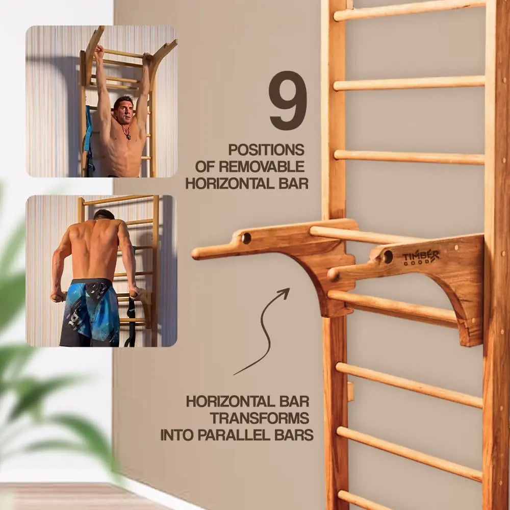 Wooden wall bars with removable Pull-Up Bar and Dip Bar vendor-unknown Wall bars